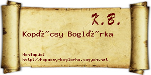 Kopácsy Boglárka névjegykártya
